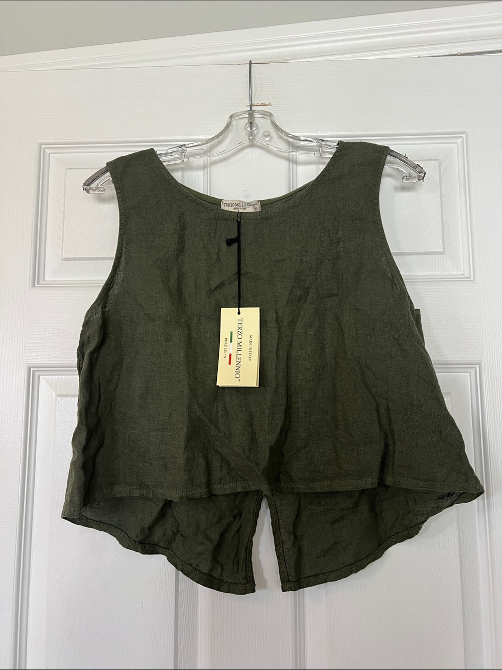 Terzo Millennio Olive Sleeveless Linen Tank Top